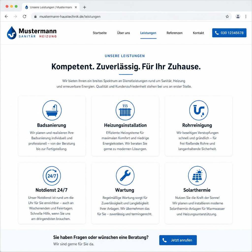 Referenzwebsite Sanitär & Heizung aus Wuppertal – Screenshot 2