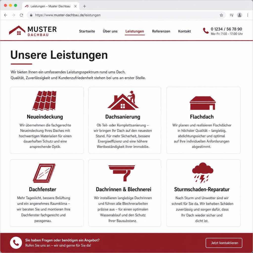 Referenzwebsite Dachdecker aus Mönchengladbach – Screenshot 2